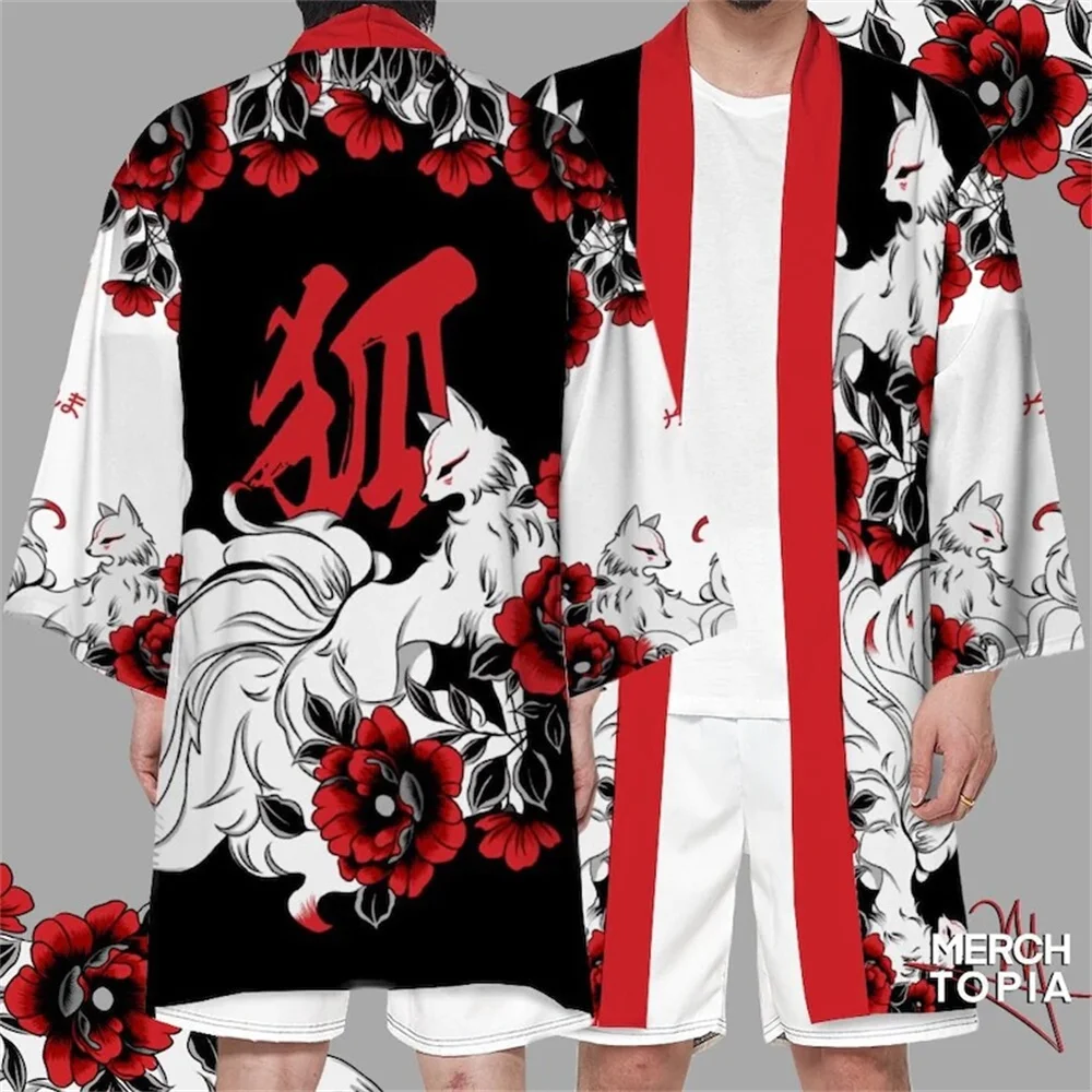 Long Kimono Cardigan Men Women, Traditional Yukata, Cosplay Shirt, Haori Robe, Samurai Asia Clothing, Japanese Style Print