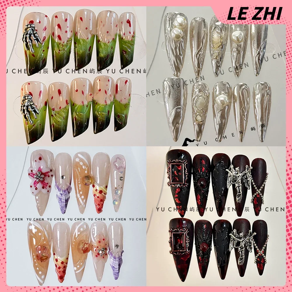 

Stiletto Gothic Dark Punk Press On Nails Cowboy Cat Eye Butterfly Handmade Wearable Artificial Full Cover Nail Party Stickers