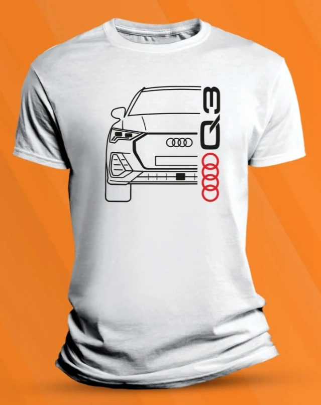 أودي Q3 تي شيرت قطني رجالي أسود أبيض أحمر خط الفن أودي نمط السيارة ملابس الشارع الشهير عادية صيف 2025 #3