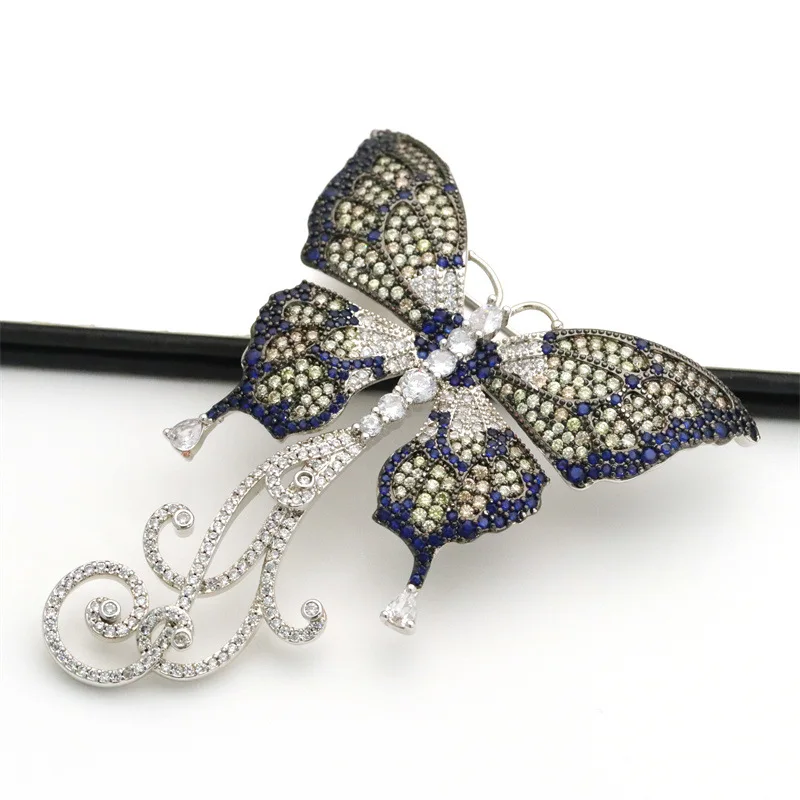 Brooch  Multi Color Cubic Zirconia Micro Pave Butterfly  Gunmetal Color Plated Shape Brooch Women