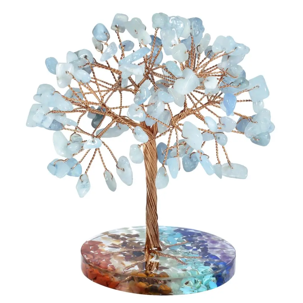 Natural Crystal Tree With 7 Chakra Stones Resin Base Lucky Money Trees Feng Shui Sculpture Home Office Decoration