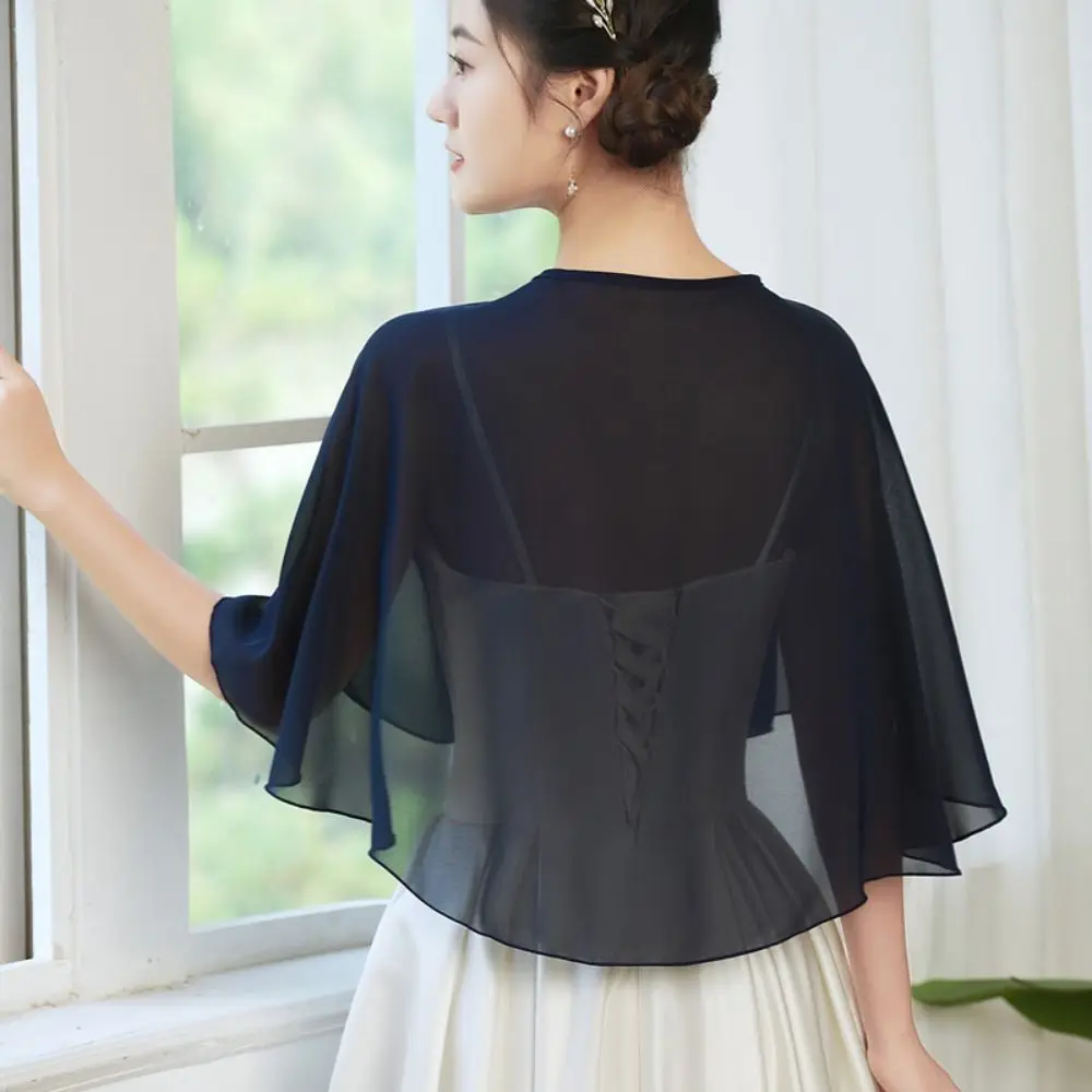 

Vintage Sheer Chiffon Capelet Lightweight Design Elegant Style Soft Shawls Evening Dress Wraps Wedding Ceremony