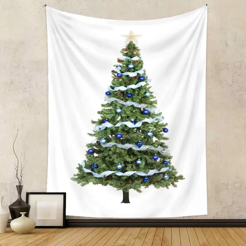 VIKAMA White Christmas Tree Red Ornament Wall Tapestry Green Pine Star Ball Bow Decoration Minimalist Holiday Festive Decor Soft