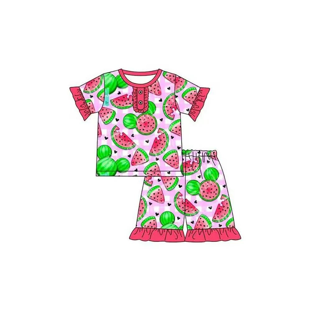 Wholesale kids watermelon outfits summer short sleeves girls pajamas sets