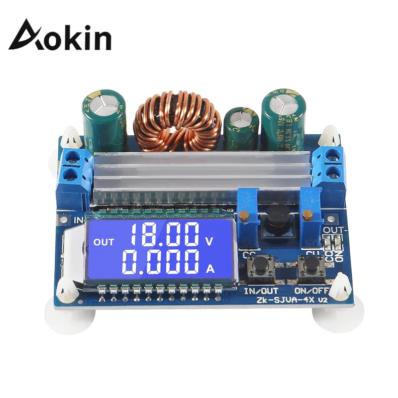 Aokin DC Buck Boost Converter Module 5.5-30V to 0.5-30V 4A 35W Adjustable Step Up Down Voltage Regulator LCD Digital Voltmeter