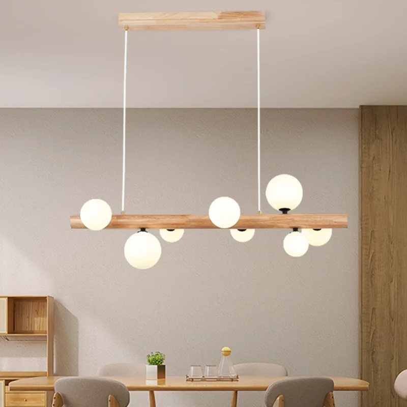 Nordic Modern Minimalist Dining Table Wooden Magic Bean Pendant Lamp Long Straight Design for Dining Room Lighting