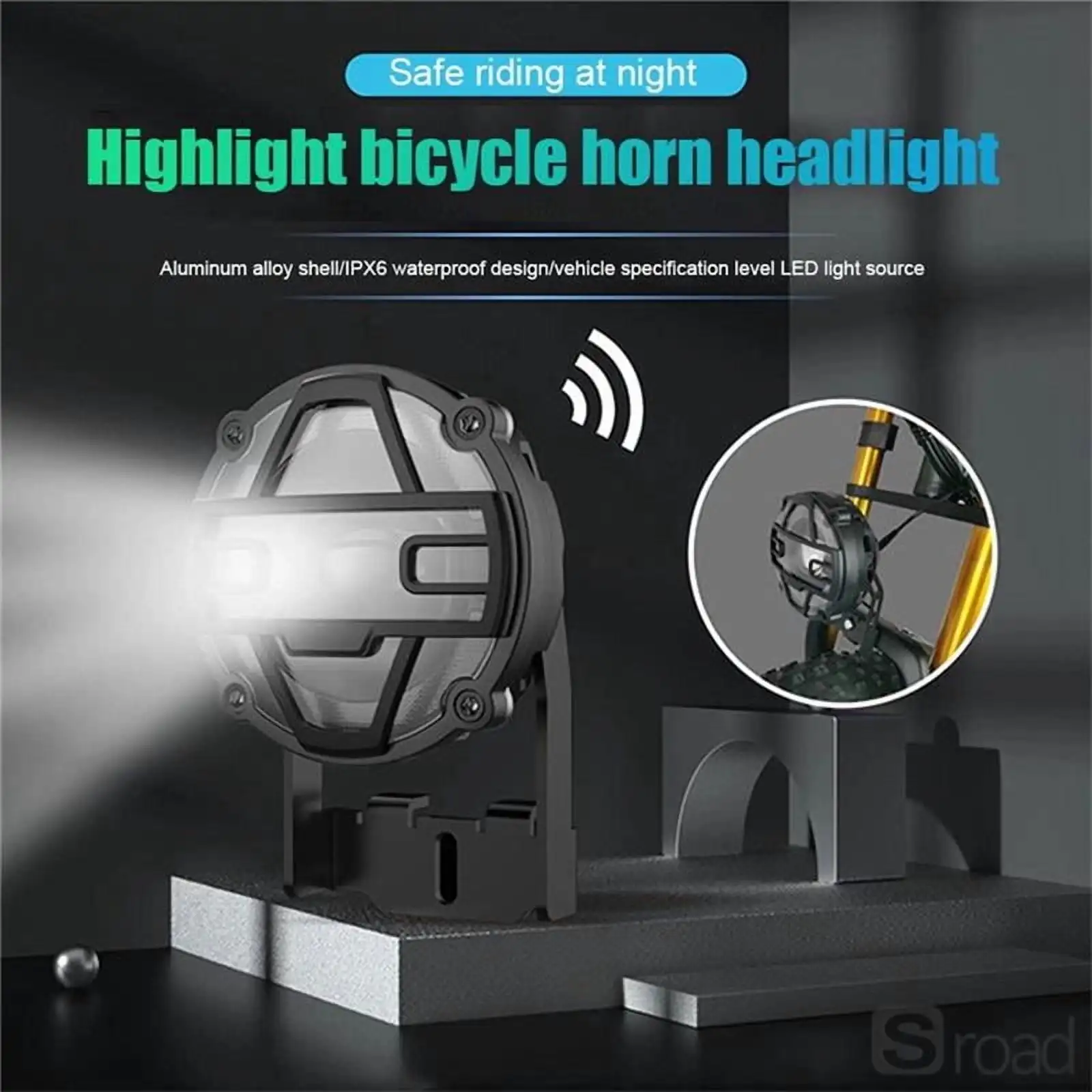 

2-in-1 Bike Headlight With Horn E-Bike & Motorcycle, 36V 48V Waterproof Aluminum Alloy Front Light, Super Bright 12W LED With