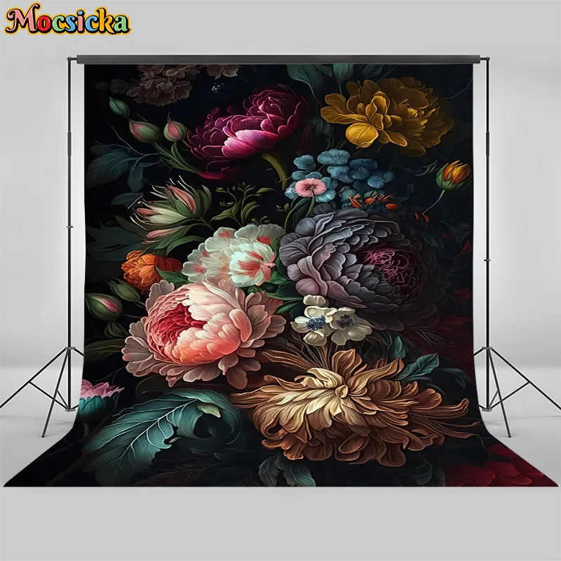 Mocsicka Floral Newborn Photography Backdrops Hand Drawn oil painting Artistic Background Photoshoots Girl Photo Prop Banner