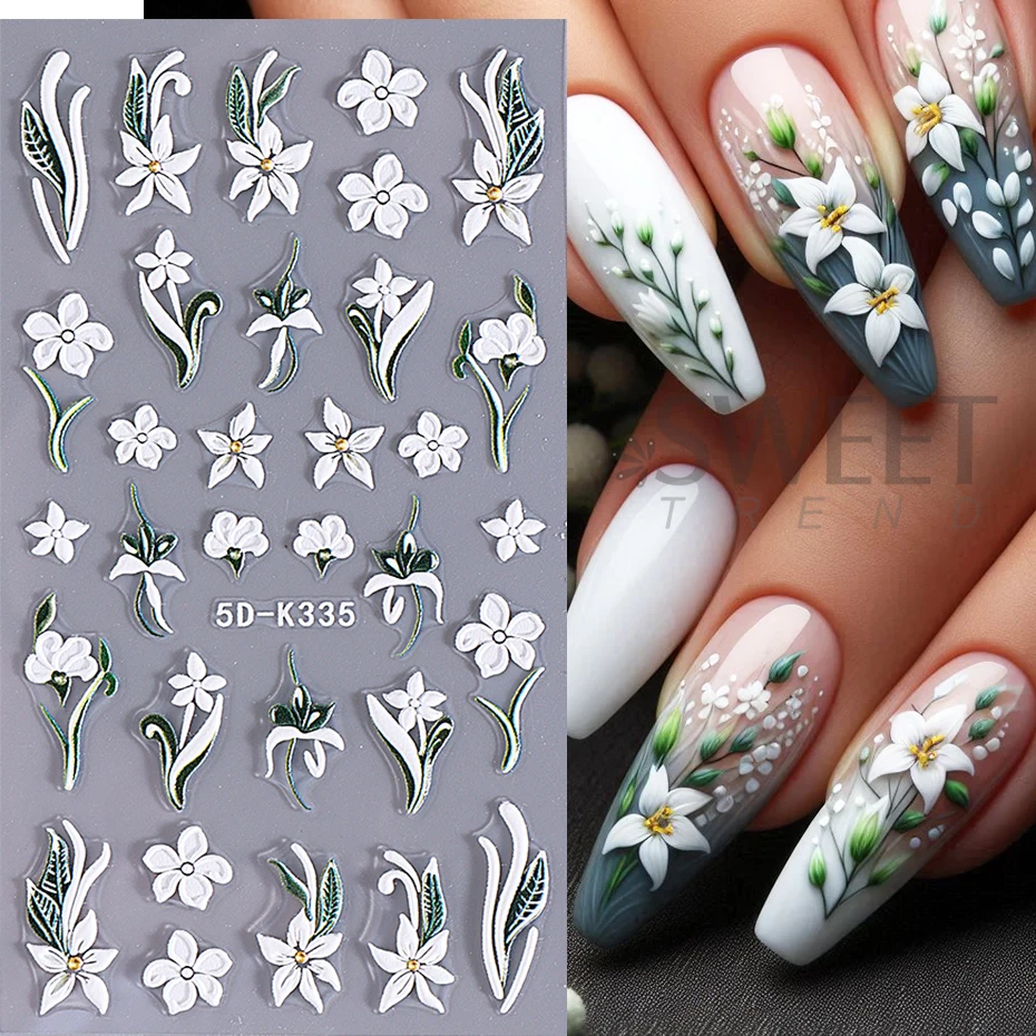 Adesivi per Nail Art con fiore in rilievo 5D semplice acrilico colorato petalo fiori di giglio linee decalcomanie adesive cursori decorazione per