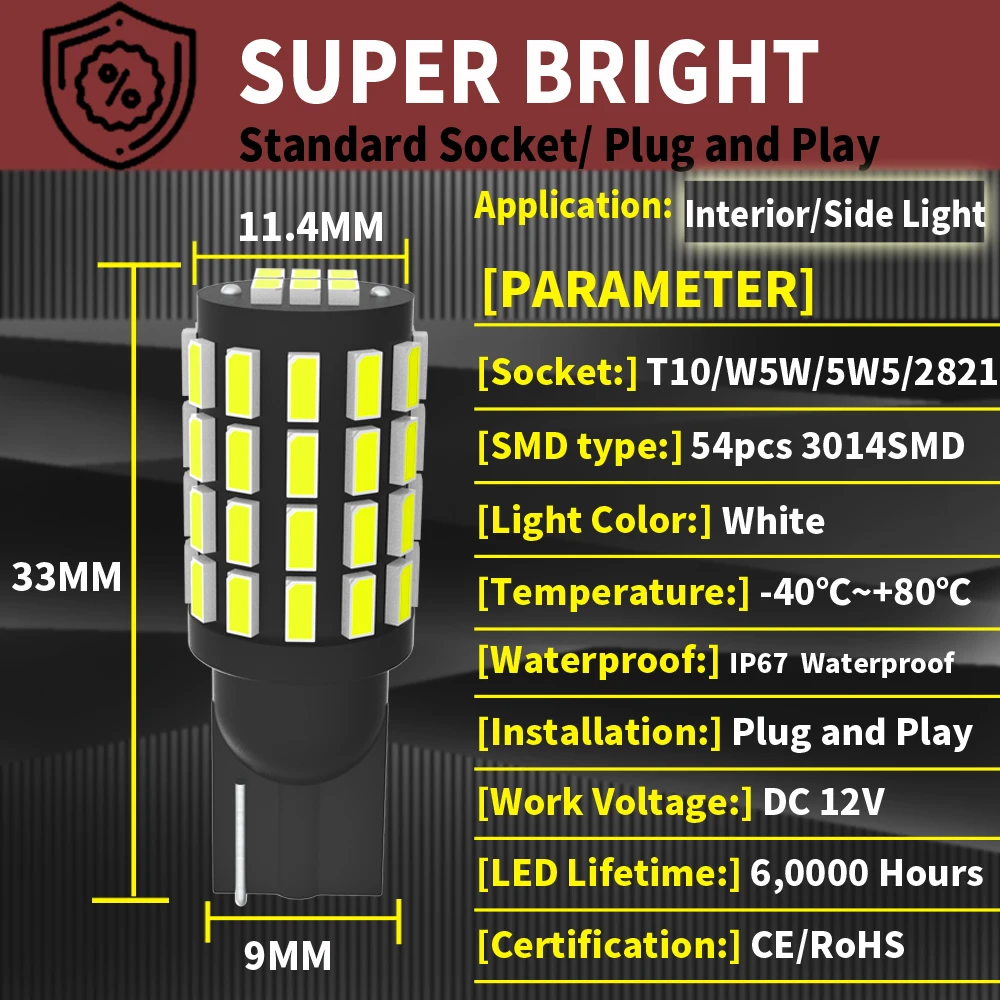 2pcs Led Canbus Clearance Light Parking Lamp T10 W5W Car Interior Bulb 168 5w5 12v For Dacia Duster Sandero Logan Jogger Spring
