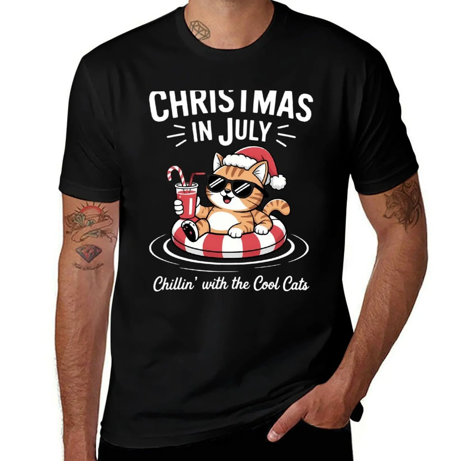 

Chillin Cool Cats Christmas In July Kitty Meowy Xmas Summer T-Shirt topping vintage mens designer t shirt