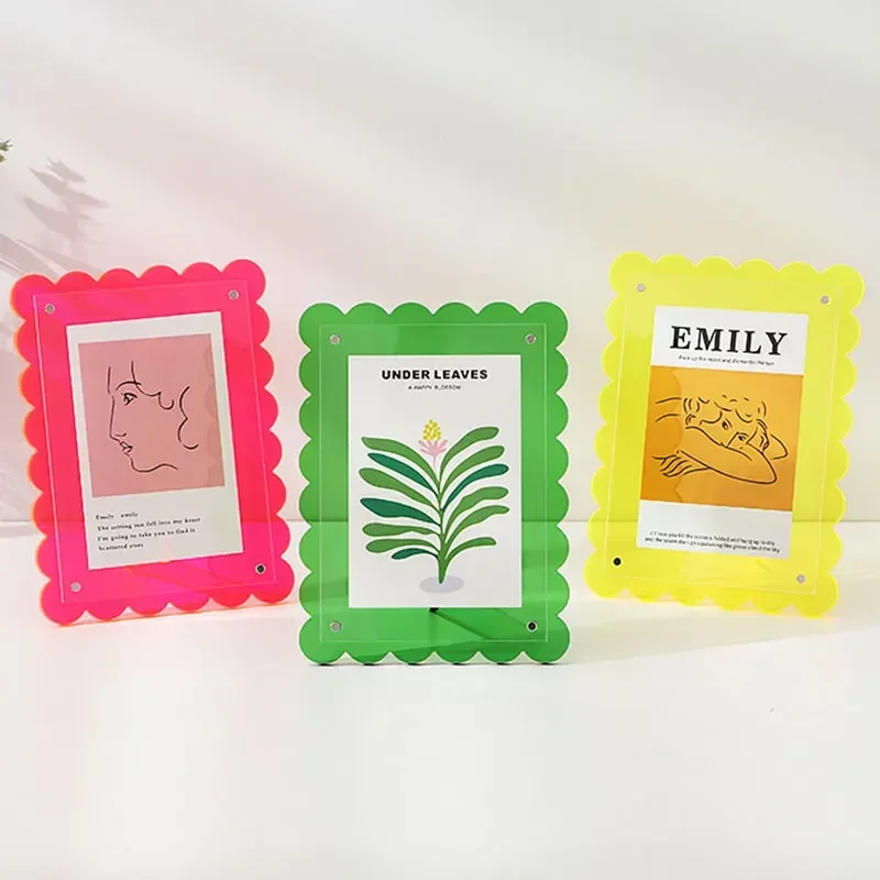 Neon wave edge acrylic photo frame, 7-inch postcard display stand, magnetic decorative photo frame for Polaroid postcard display