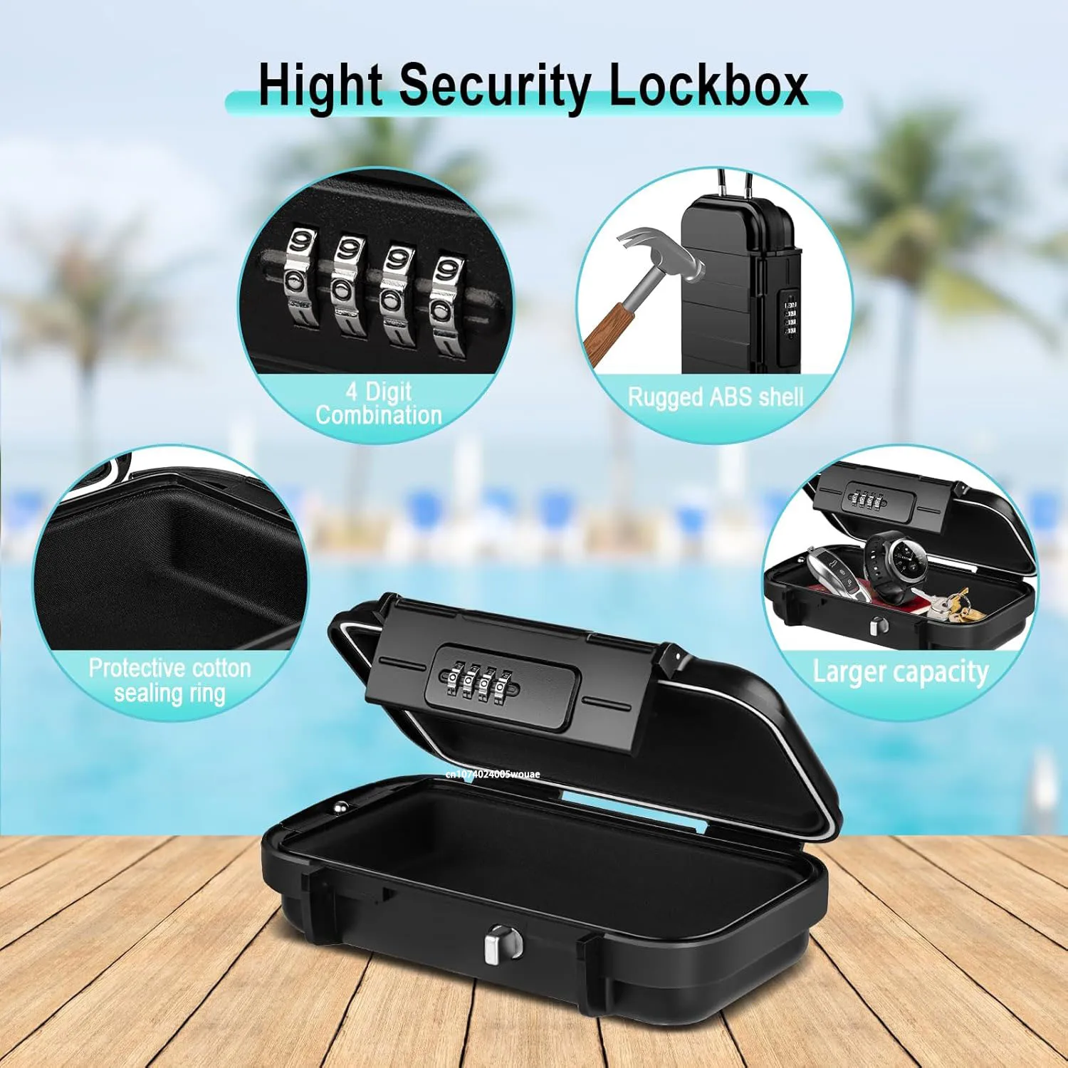 Travel Safe Lock Box Portable Safe for Gym Anti-Theft Beach Safe Box Waterproof Small Combination Lock Box with Removable Chain