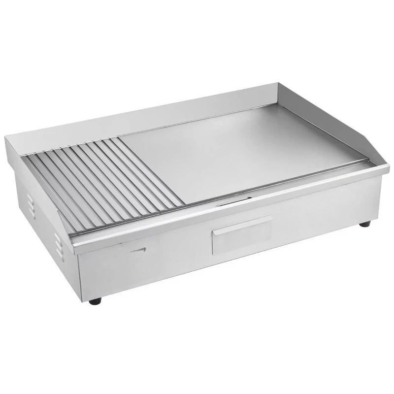 Commercial electric frying pan, adjustable temperature control, stainless steel, semi-groove surface