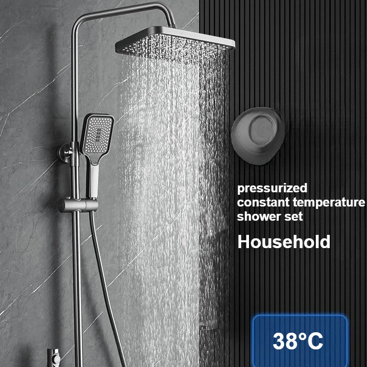 Sistem Shower Rumah Tangga Set Shower Kamar Mandi Rumah Tangga Tombol Piano Nozzle Bertekanan Set Shower dengan Layar Digital Warna Abu-abu