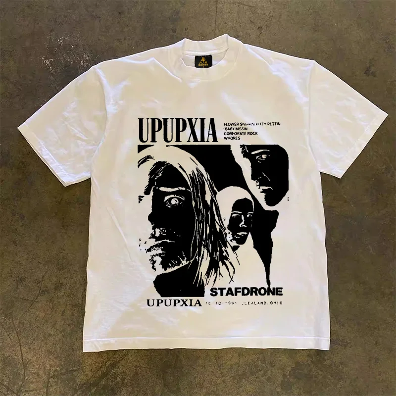 Loose Fit Cotton T-Shirt Unisex Short Sleeve Double Thread UPUPXIA Hero Print Sweat Absorbent round Neck Casual Summer Top
