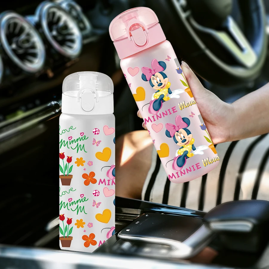 1 pezzo Disney, Minnie, bottiglia d'acqua in plastica con motivo floreale da 26 once, tazza d'acqua per sport all'aria aperta, regalo di compleanno/retro a scuola