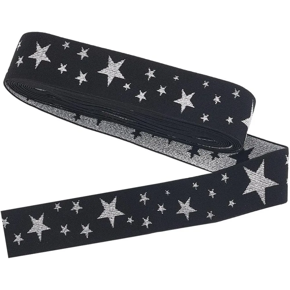 5 Yards Printed Star Nylon Elastic Stretch Ribbon Trim  Wide Trim  Band Double Side Trim