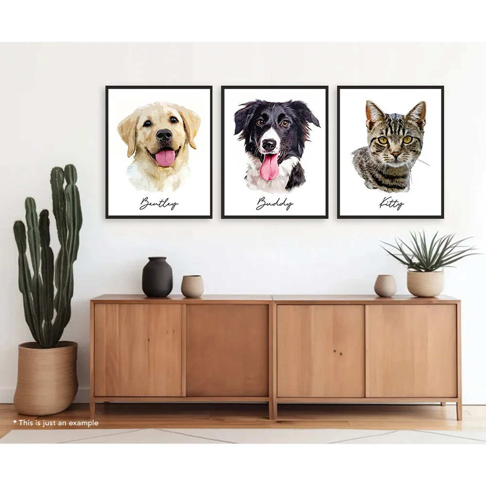 

Custom Watercolor Pet Portrait Custom Pet Portrait Dog Portrait Cats Portrait Decoration for Home Canvas Painting Poster Print