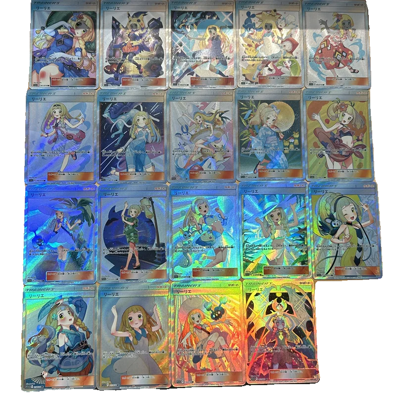 19pcs/set Pokemon DIY self-control Lillie Collect signature Trading Flash card anime cartoon gift