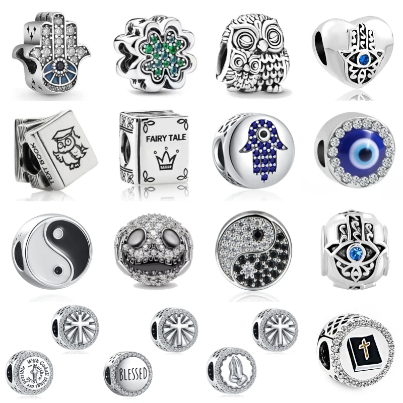 Nuovo 925 argento placcato Evil Eyes Charms croce religione ciondola perline Fit originale Pandora bracciale donna collana fai da te ciondolo regalo