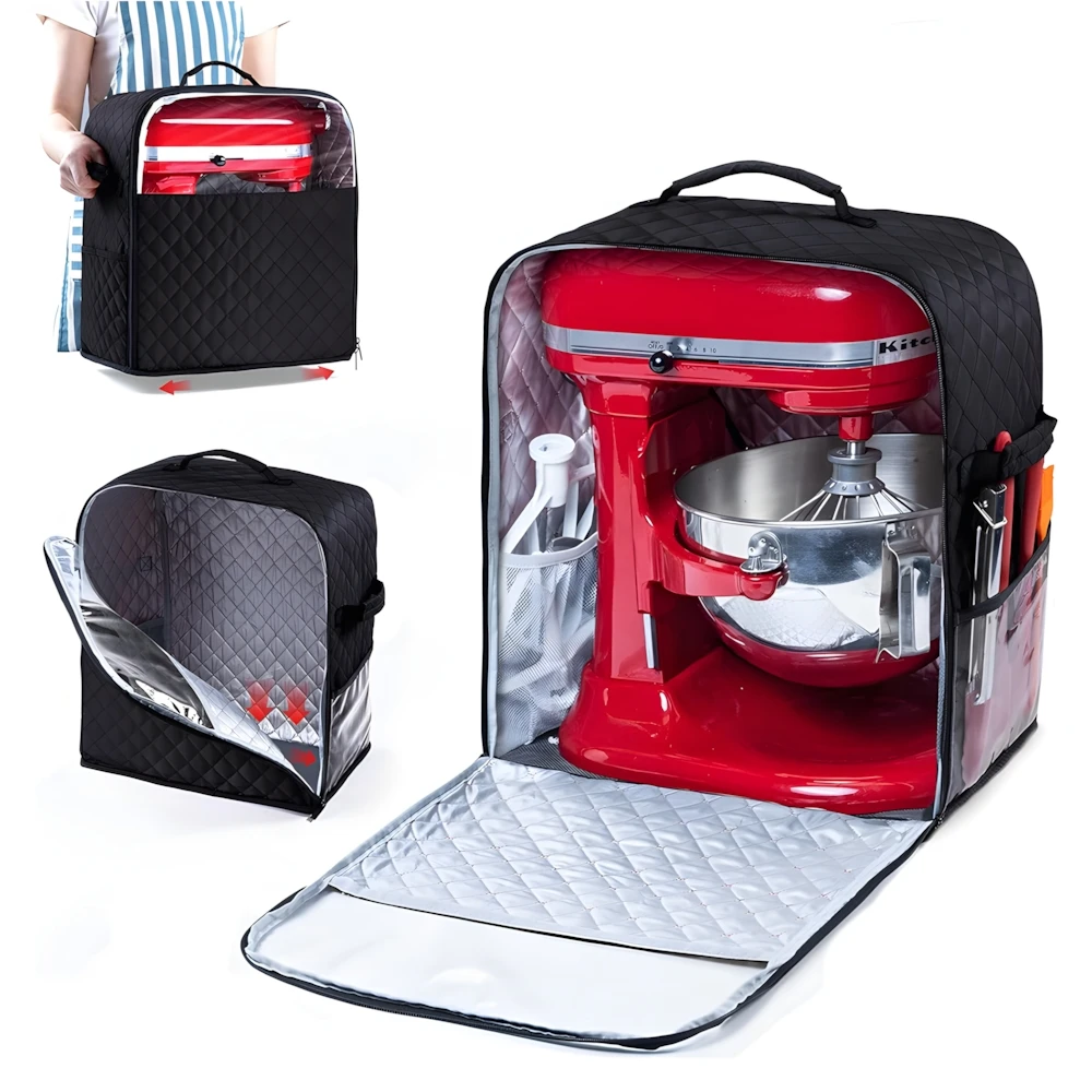 Standmixer-Abdeckung mit Schiebebasis, kompatibel mit KitchenAid-Mixern (6/7/8 Quart), Aufbewahrungstasche mit Taschen für Zubehörteile
