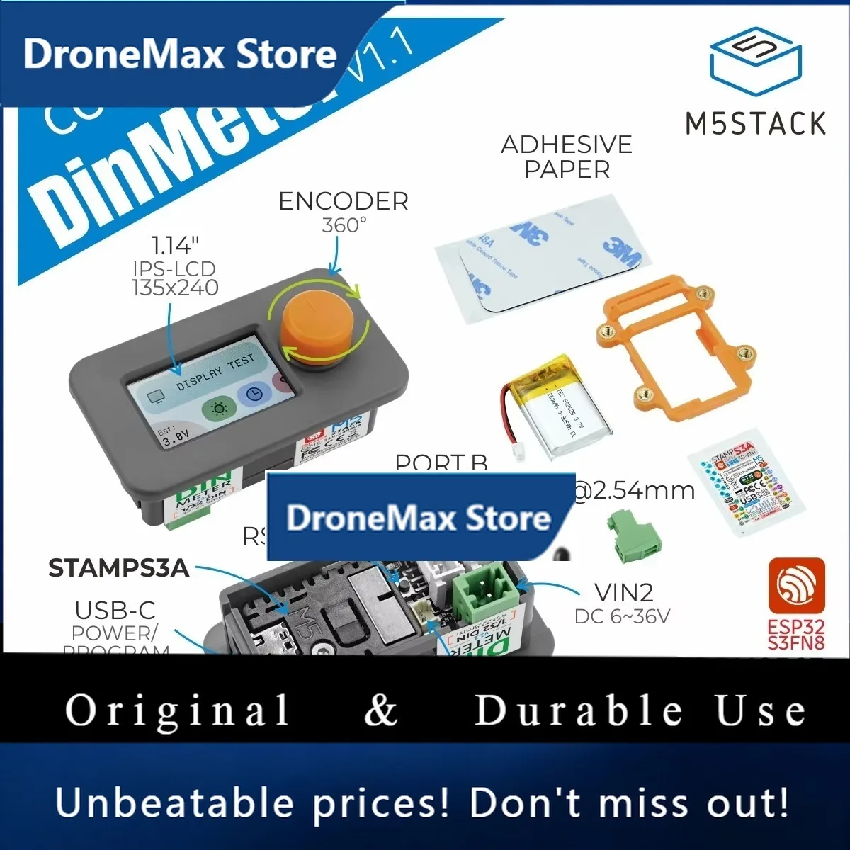 DroMaM5Stack Din Meter Programmable 1/32DIN Standard Embedded Development Board ESP32S3