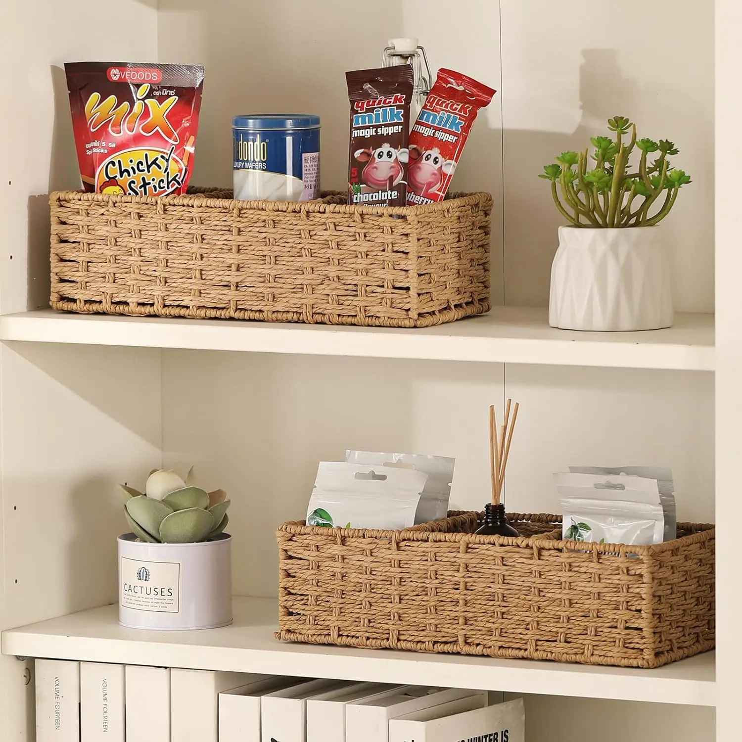 3-قسم سلال خوص للأرفف المنسوجة يدويا ورقة مستديرة حبل الخوص سلة التخزين سلة ورق المرحاض للتنظيم