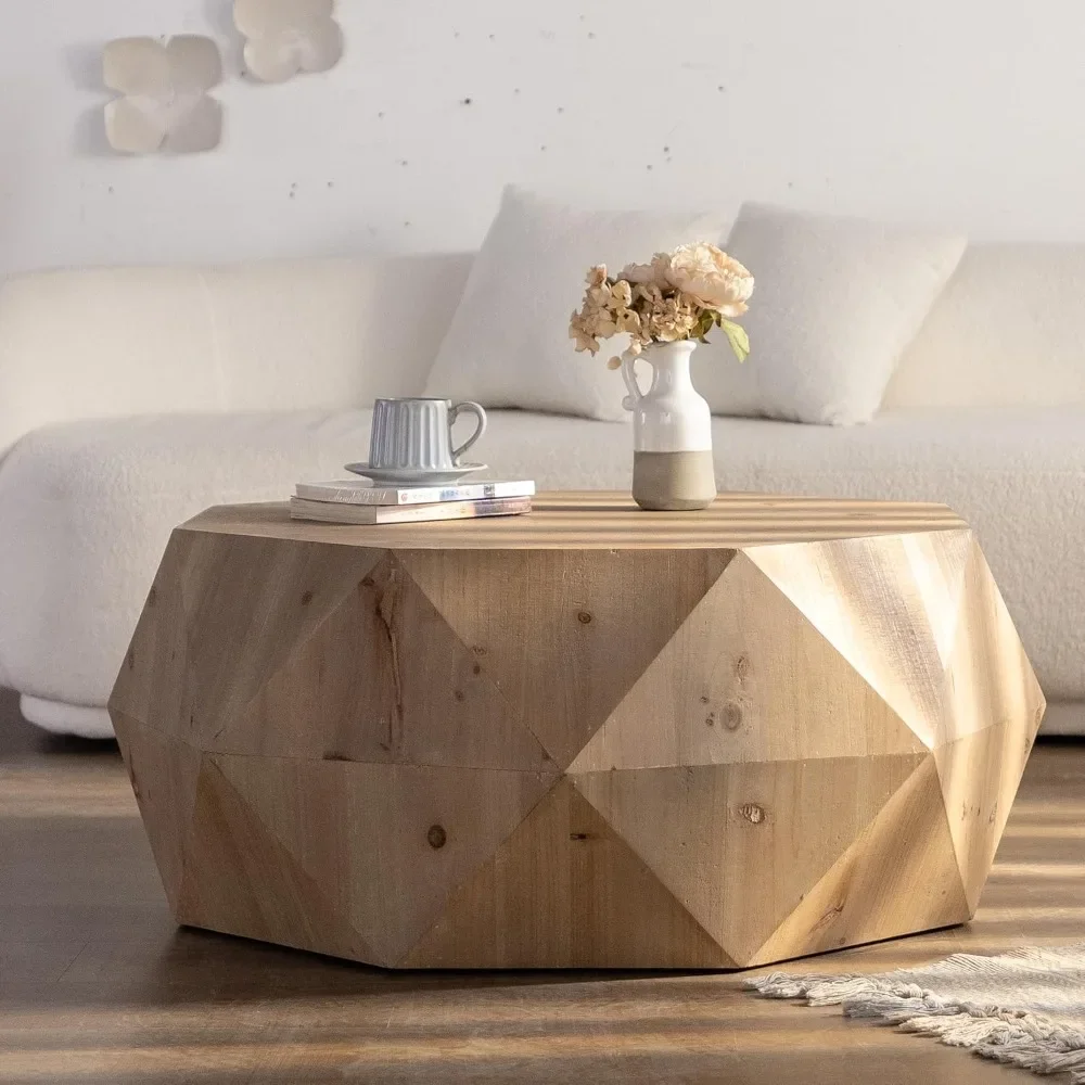 

38.58" Modern Farmhouse Coffee Tables, Drum Coffee Table, American Retro Style Coffee Table