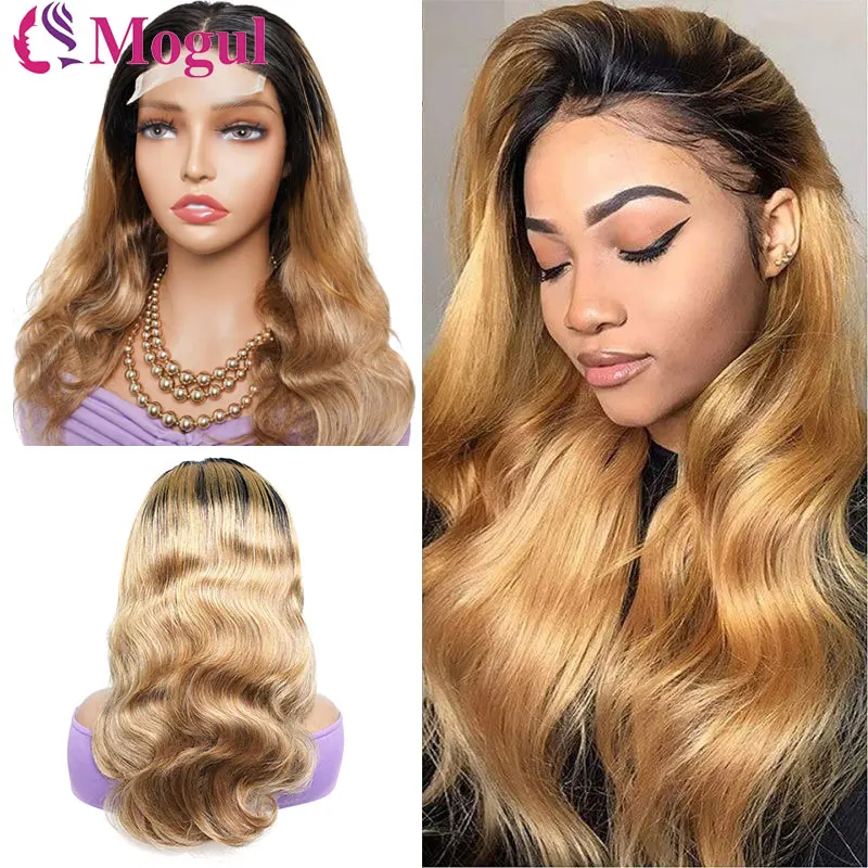 

4x4 Transparent Honey Blonde Lace Front Wigs 1B27# Colored Straight Lace Front Human Hair Wigs 22 Inch Body Wave Human Hair Wigs