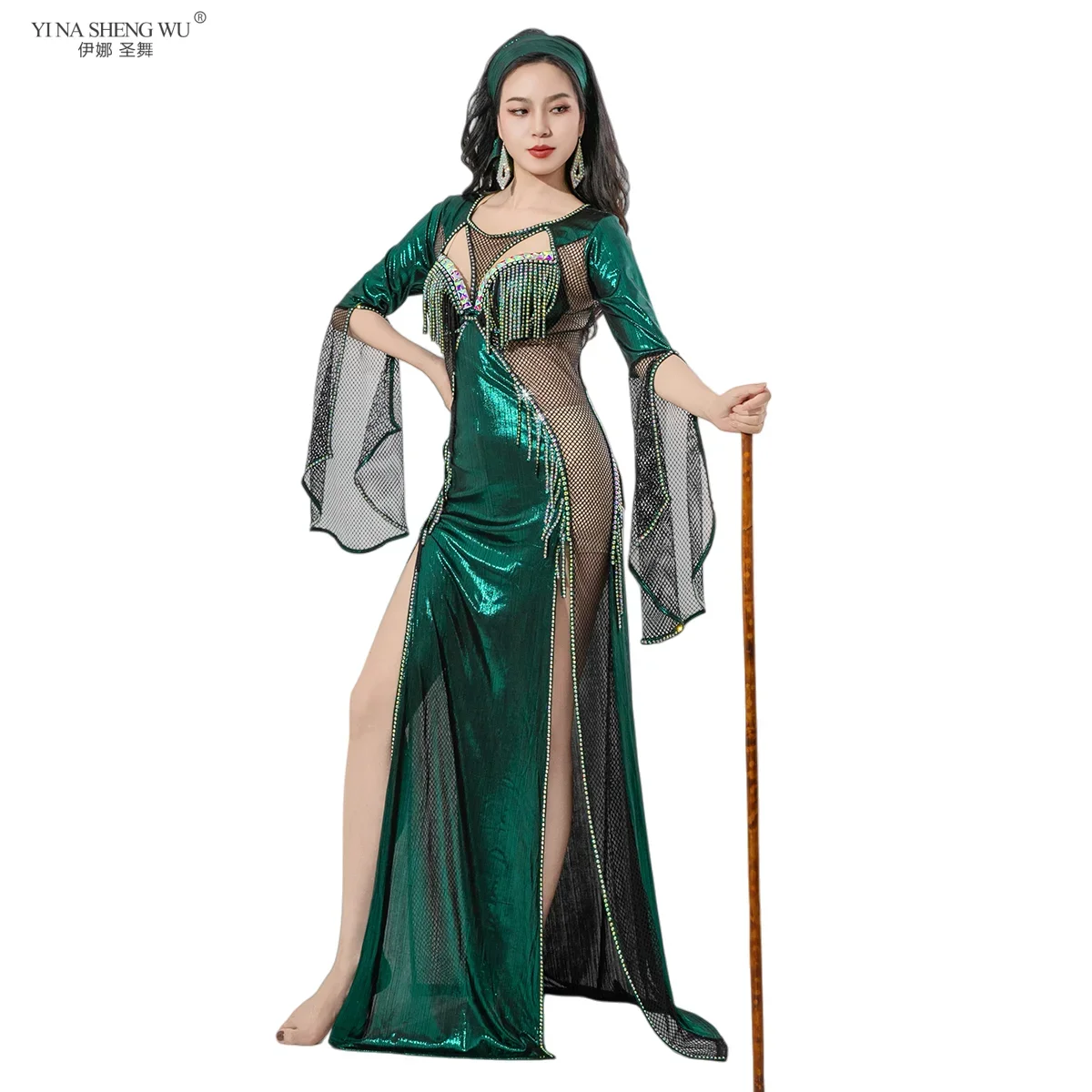 Nuevo traje de danza del vientre ligero de lujo, vestido de competición decorado con diamantes de imitación de rejilla, ropa de actuación Saidi Sexy con borlas, Egipto