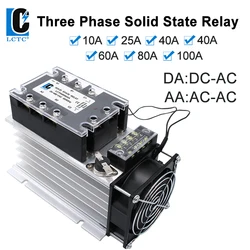 LCTC relè a stato solido trifase SSR Zero Cross relè di carico trifase 3-32VDC controllo con radiatore 380 v10a 25A 40A 60A 80A 100A