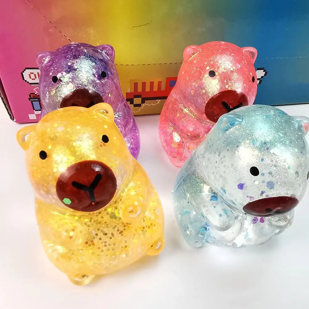 Juguete de descompresión de capibara de dibujos animados, juguete blando con purpurina, juguete antiestrés para apretar y aliviar el estrés, regalos.