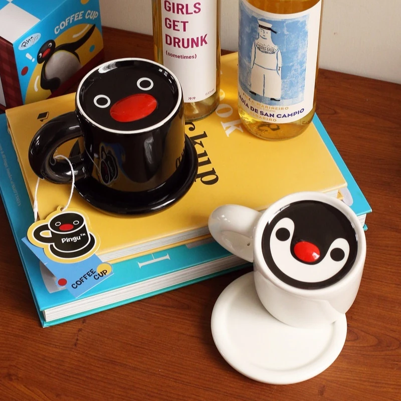 

370ml Pingu Hide-And-Seek Mark Cup Ceramic Cups And Saucers Kawai Cartoon Cup Home Ceramic Cup Coffee Cups Birthday Holiday Gift