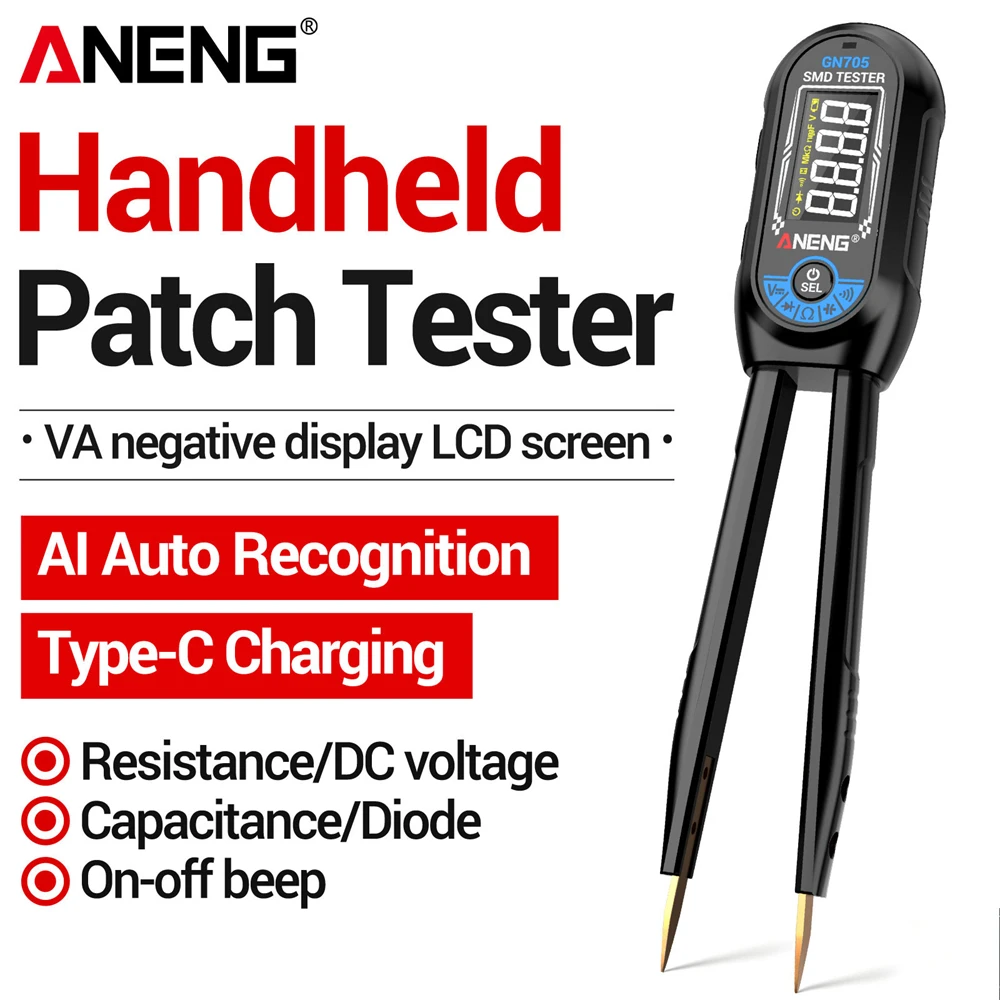 Mini Smart Digital Tweezer SMD Tester Rechargeable Multimeter Resistance Capacitance Voltage Auto Measurement Diode ANENG GN705