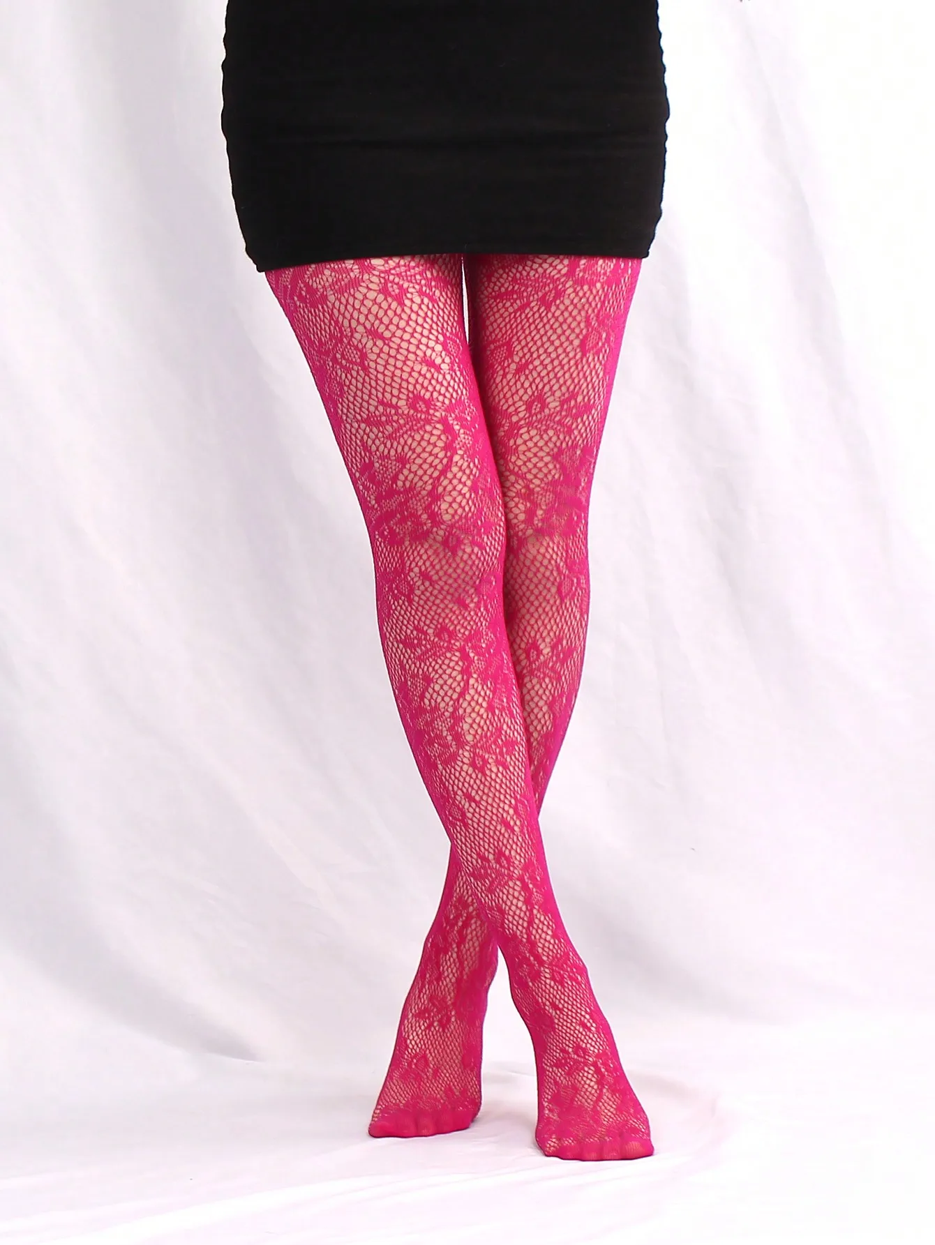

Women's Floral Jacquard Fishnet Tights in Bright Pink for Fashion & Party Wear