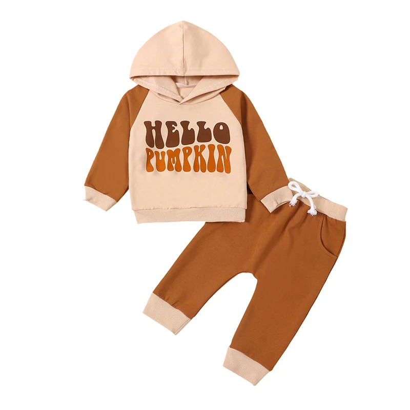 

Baby Halloween Clothes Letter Print Long Sleeve Hoodie Sweatshirt and Elastic Pants Set for Infant 2 Piece Outfit