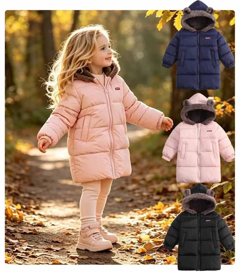 Boys Girls Thick Long Jackets Winter Kids Padded Fleece Warm Coats Children Hooded Cotton Outerwear Kids Cashmere Snowsuit Yk129