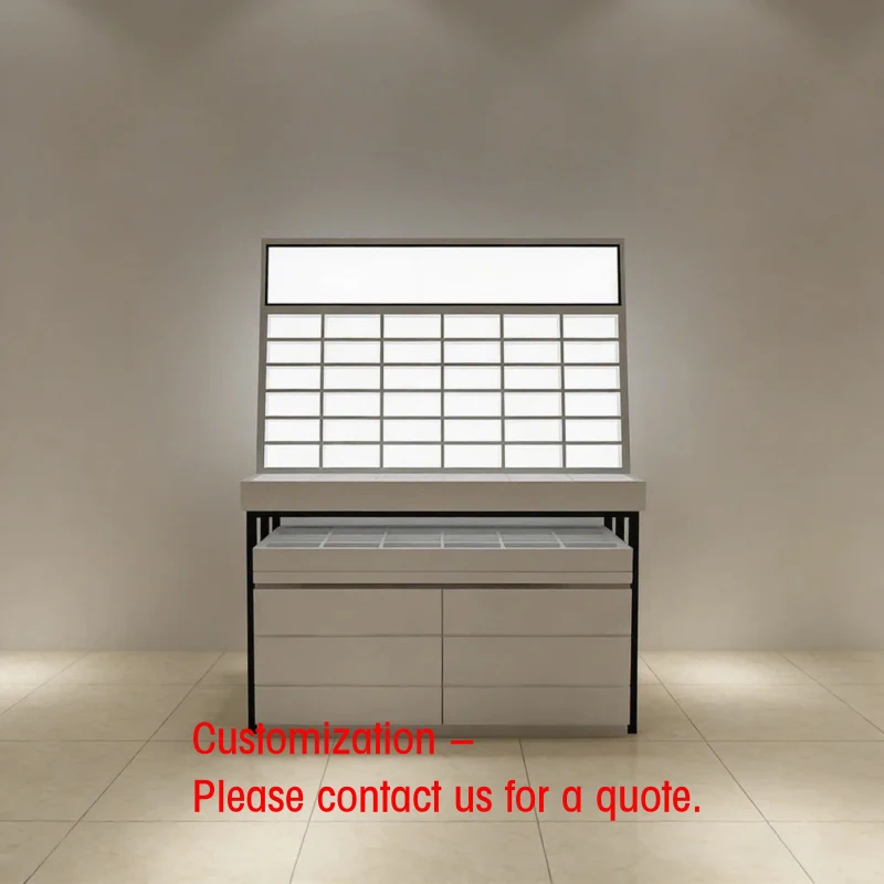custom.High Quality Modern Perfume Showcase Display Factory Direct LED Lighted Stainless Steel Lockable White Custo