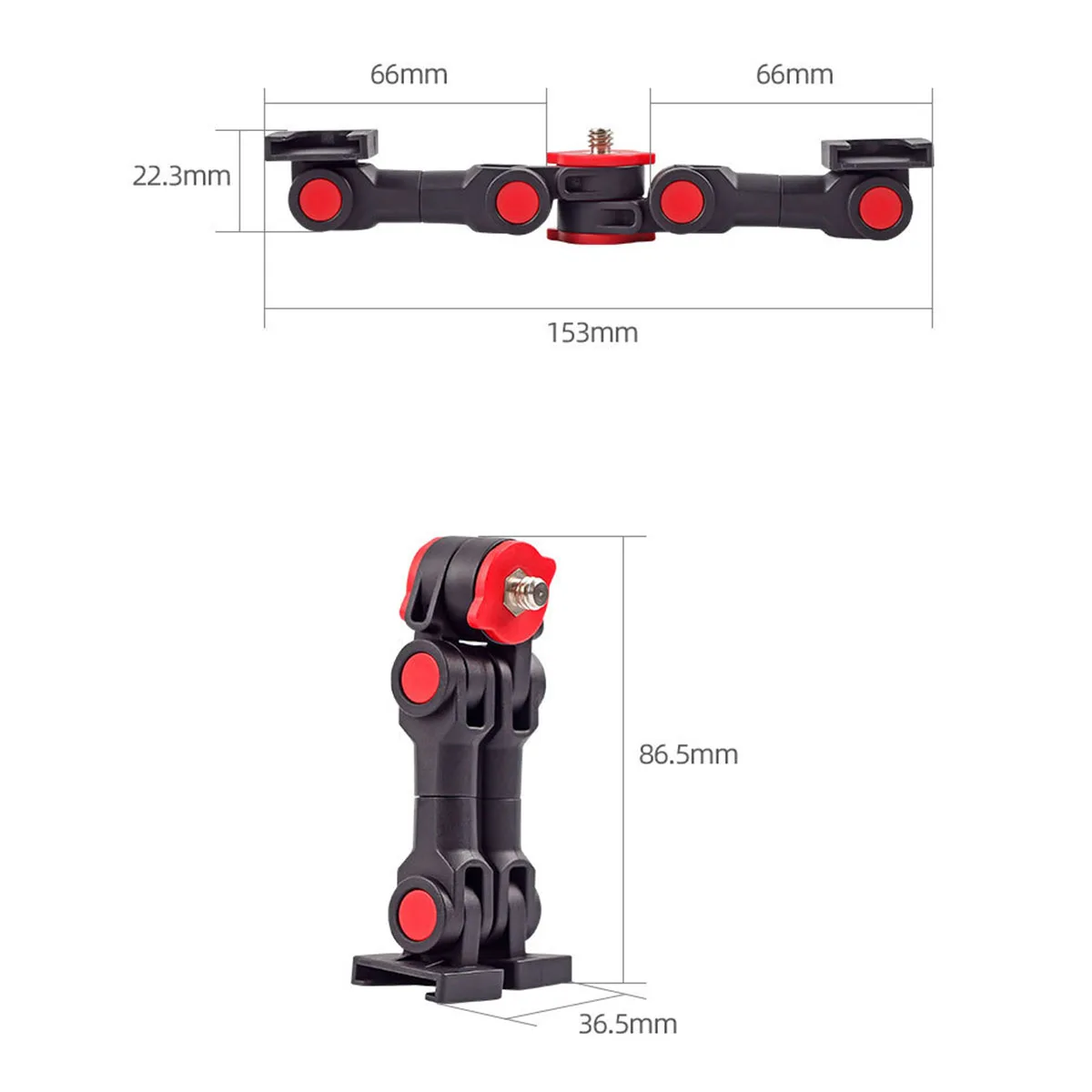 Rotatable Cold Shoe Mount Adapter with Phone Clip Dual Cold Shoe Extension Bar Bracket for Camera Phone LED Light