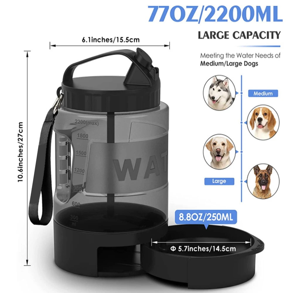 

2.2L Dog Water Bottle Large Capacity Drinking Bowl Outdoor Walking Portable Water Bottle Pet Drink Bowls Dog Feeder