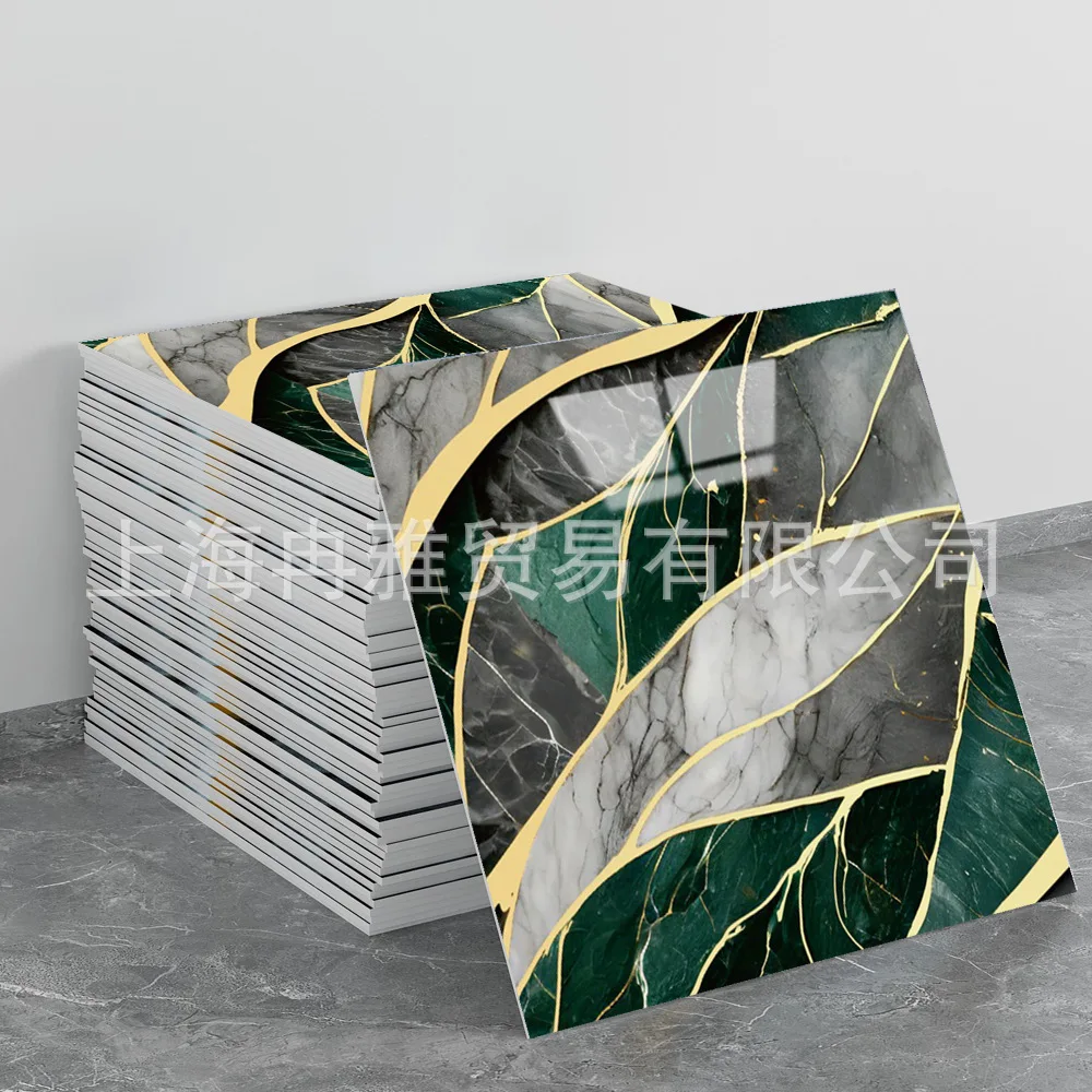 Faux Marble Gold Foil 3d Self Adhesive Tile Sticker Oil Proof Waterproof Peel And Stick Kitchen Bathroom Wall Renovation Decor