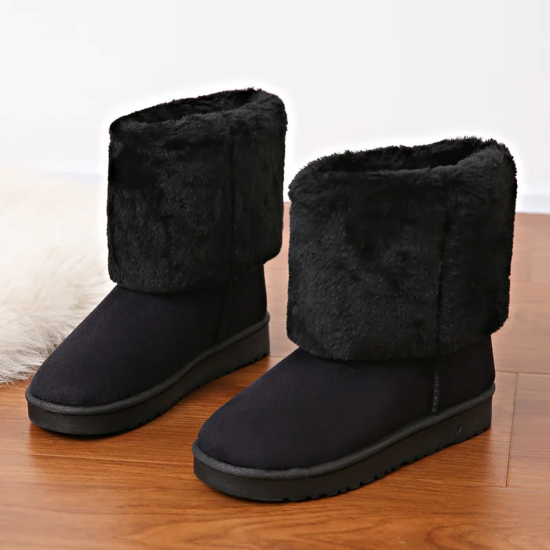 

2025 Autumn Winter Thick Sole Snow Boots for Women with Fleece Lining Height Increasing Warm Fashionable Versatile with Fur Trim