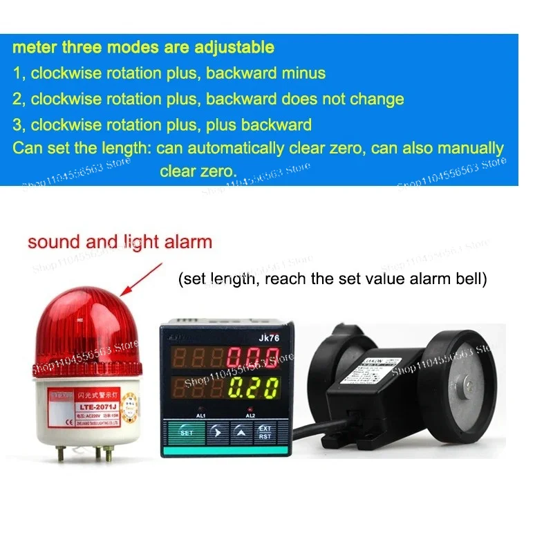 JK76/9/86 Meter Counter Control Roller Encoder with Rubber Wheel & TL Bracket for Industrial Length Measurement