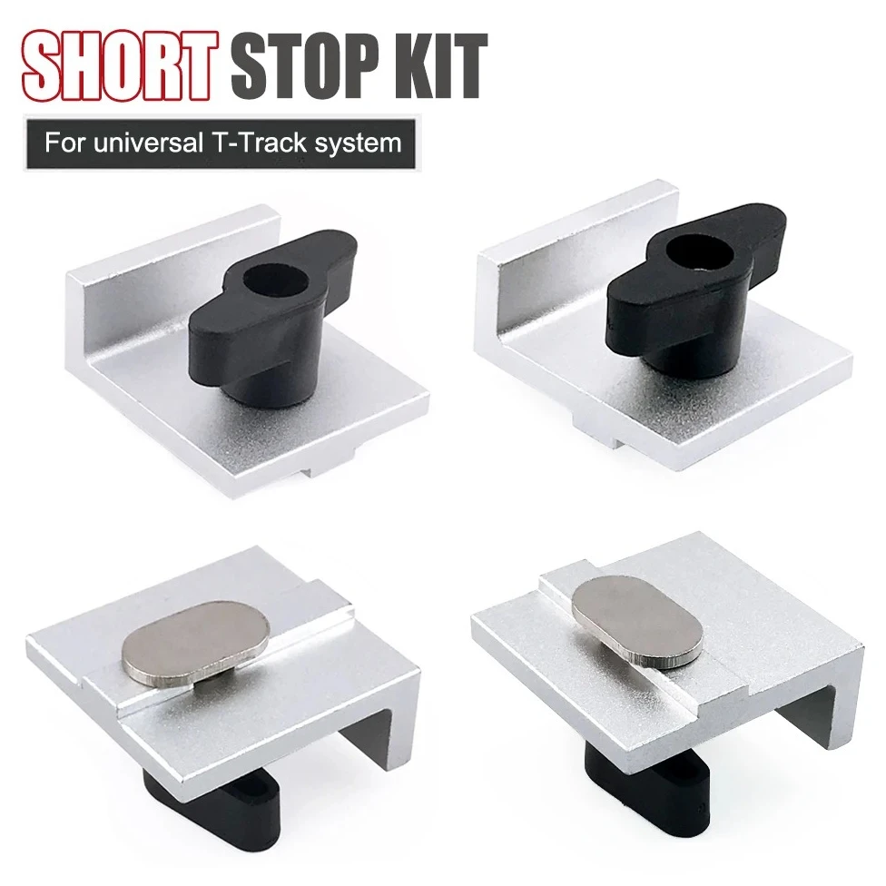

4 Pcs T-Track Stop Block Set, Bi-Directional Silver Aluminum Stops for Woodworking, Perfect for Routing, Sanding & Drilling Jigs