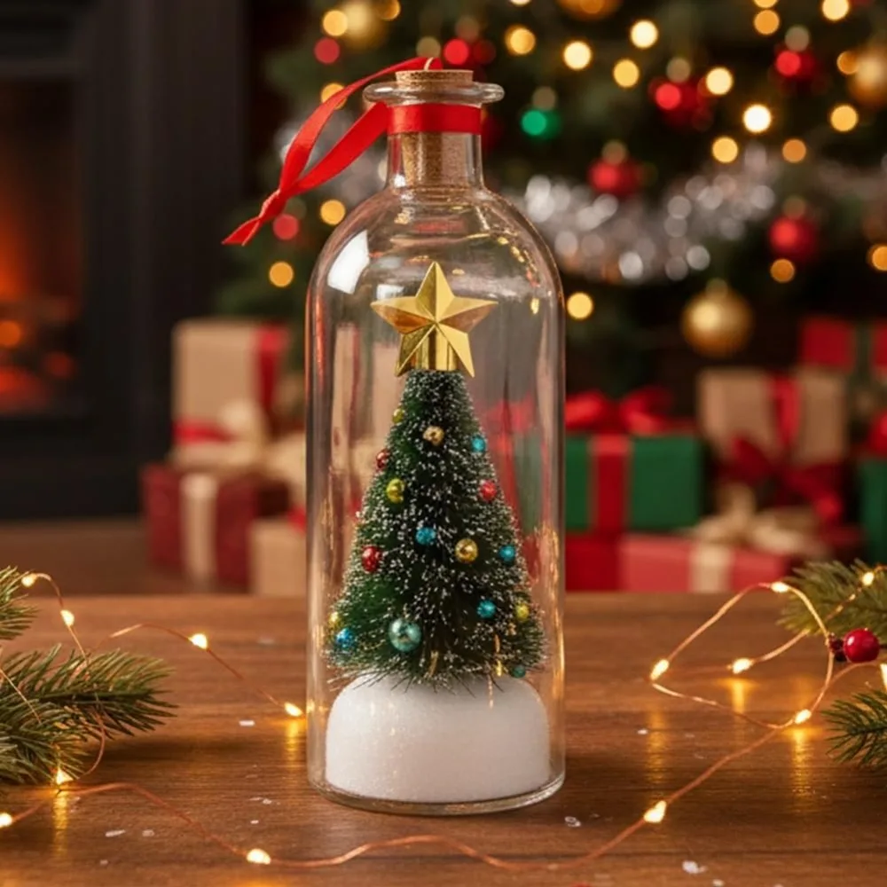 

Christmas Tree Message in a Bottle, Recordable Voice Message Ornament Playback Cork, Snowy Scene in Bottle for Home Xmas Festive