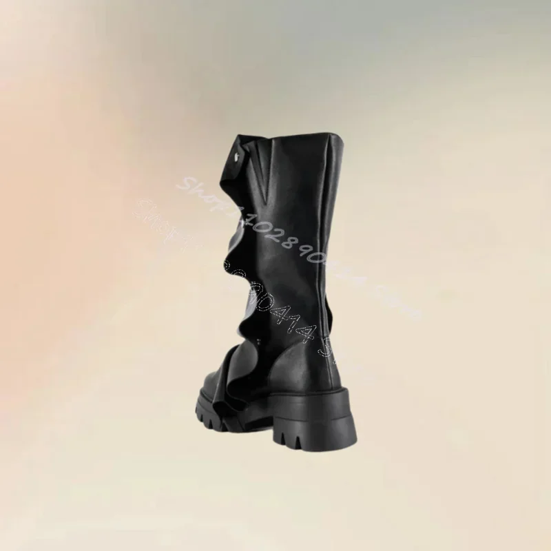 赤いプリーツデザインの波模様ボトムリベットブーツ、スリッポン、レディースシューズ、チャンキーヒール、セクシー、パーティー、宴会、2024、女性用靴