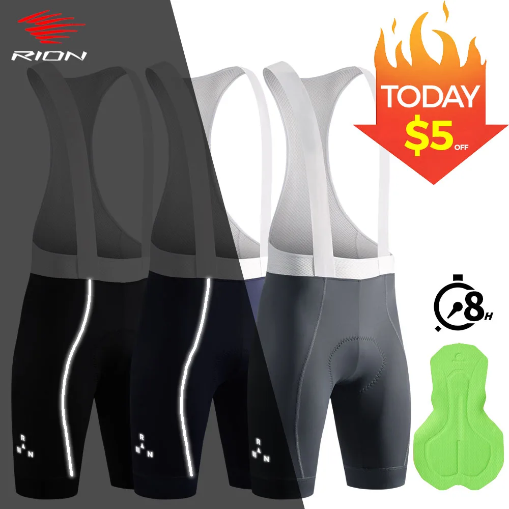 

RION Cycling Bib Shorts Men Mountain Bike MTB Tights Night Biking UPF50+ Bike Clothes Road Riding Dolomiti Pads High Visibility
