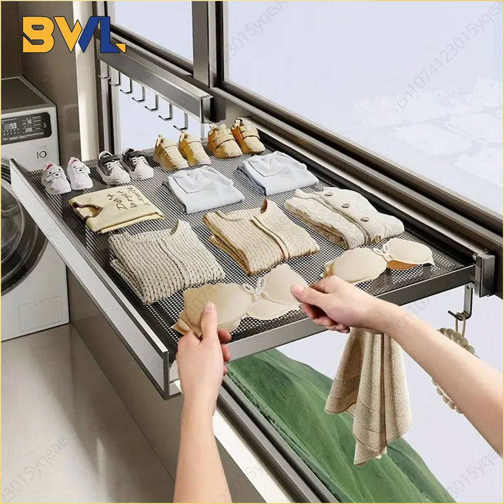 

No Drill- Shelf Foldable Wall Shelves Holder Organizer Retractable Laundry Drying Storage Racks Gap Shelf For Bathroom Balcony