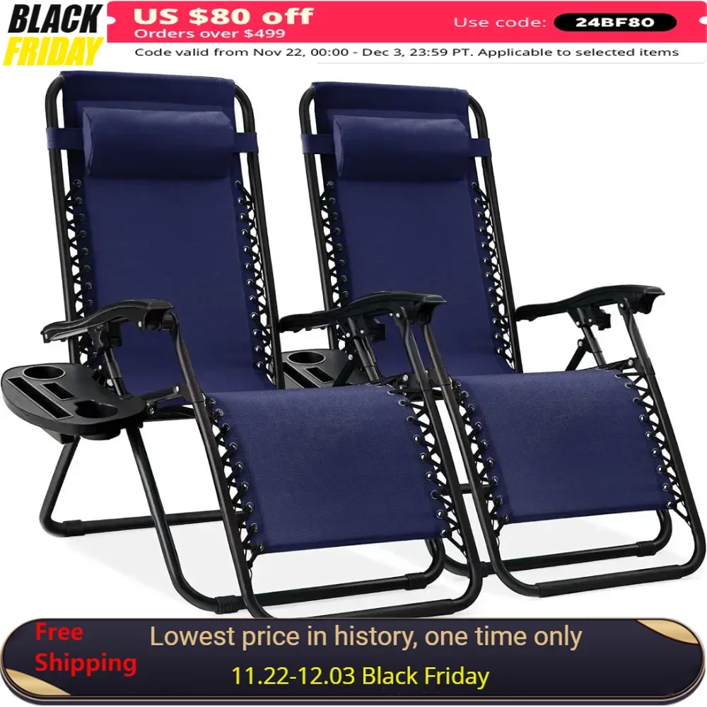 Beach Chair set of 2, and Pillows and Cup Holder Trays,adjustable Lounge Chair Recliners.